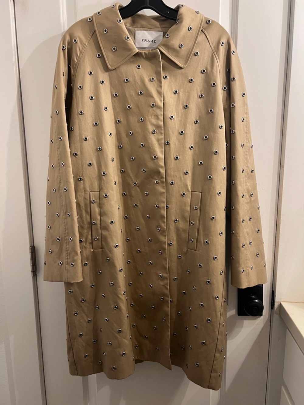 Frame Denim Taupe Eyelet-Embellished Trench Coat - Picture 2 of 5